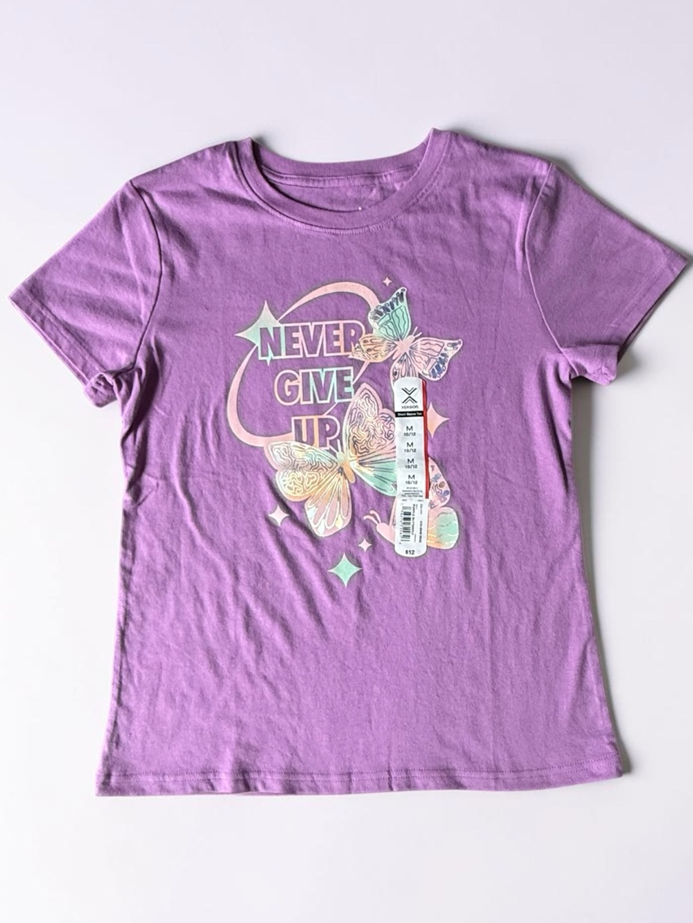 Girl’s NWT Pastel Butterfly "Never Give Up" Tee